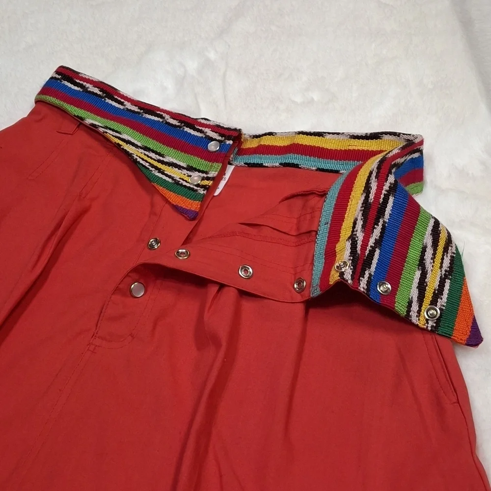 Guatemala Textiles Handwoven Cotton Serape Waist Red Corte Skirt  Size Small